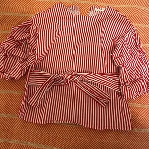 Red and white striped blouse